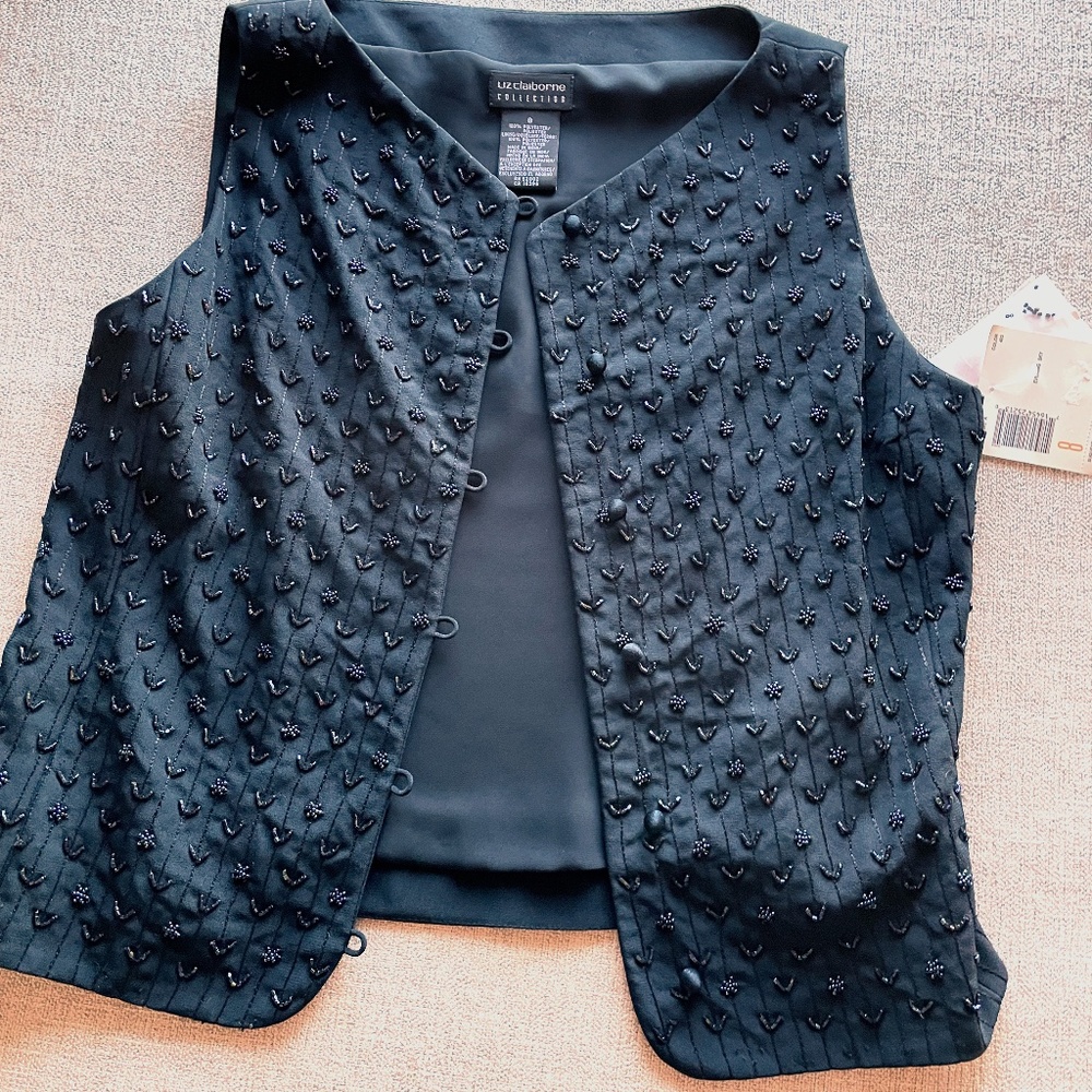Vintage Beaded Navy Vest - Liz Claiborne Size 8 / NWT